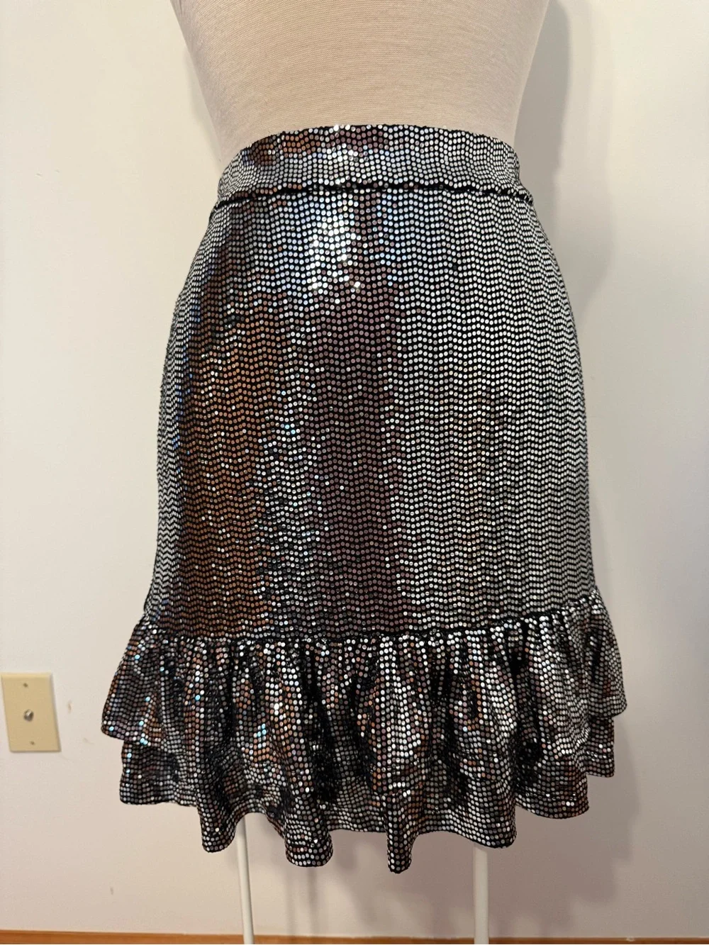 Michael Kors Silver Sequin Ruffle Mini Skirt